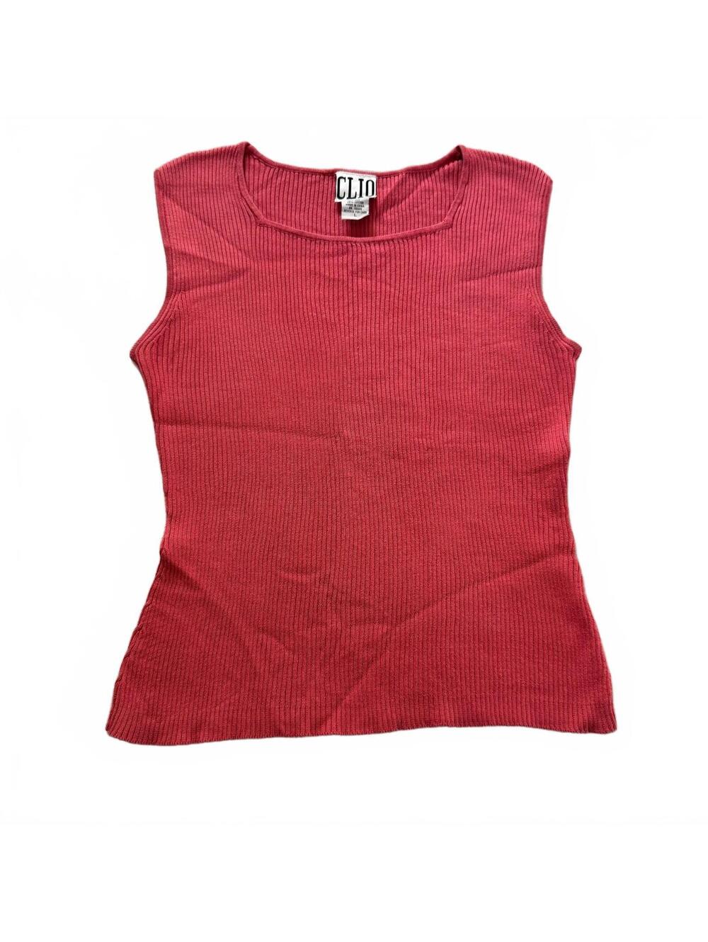 Vintage Clio Silk Blend Ribbed Tank Top Coral Pink 90s Minimalist Knit L